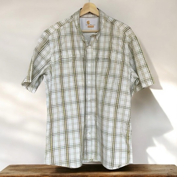 Carhartt Other - Carhartt Mens Large Green Plaid Vented Fishing Hiking Work Shirt Button Down